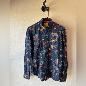 Men’s flannel. Navy with winter outdoors pattern. XS. Urban Outfitters.